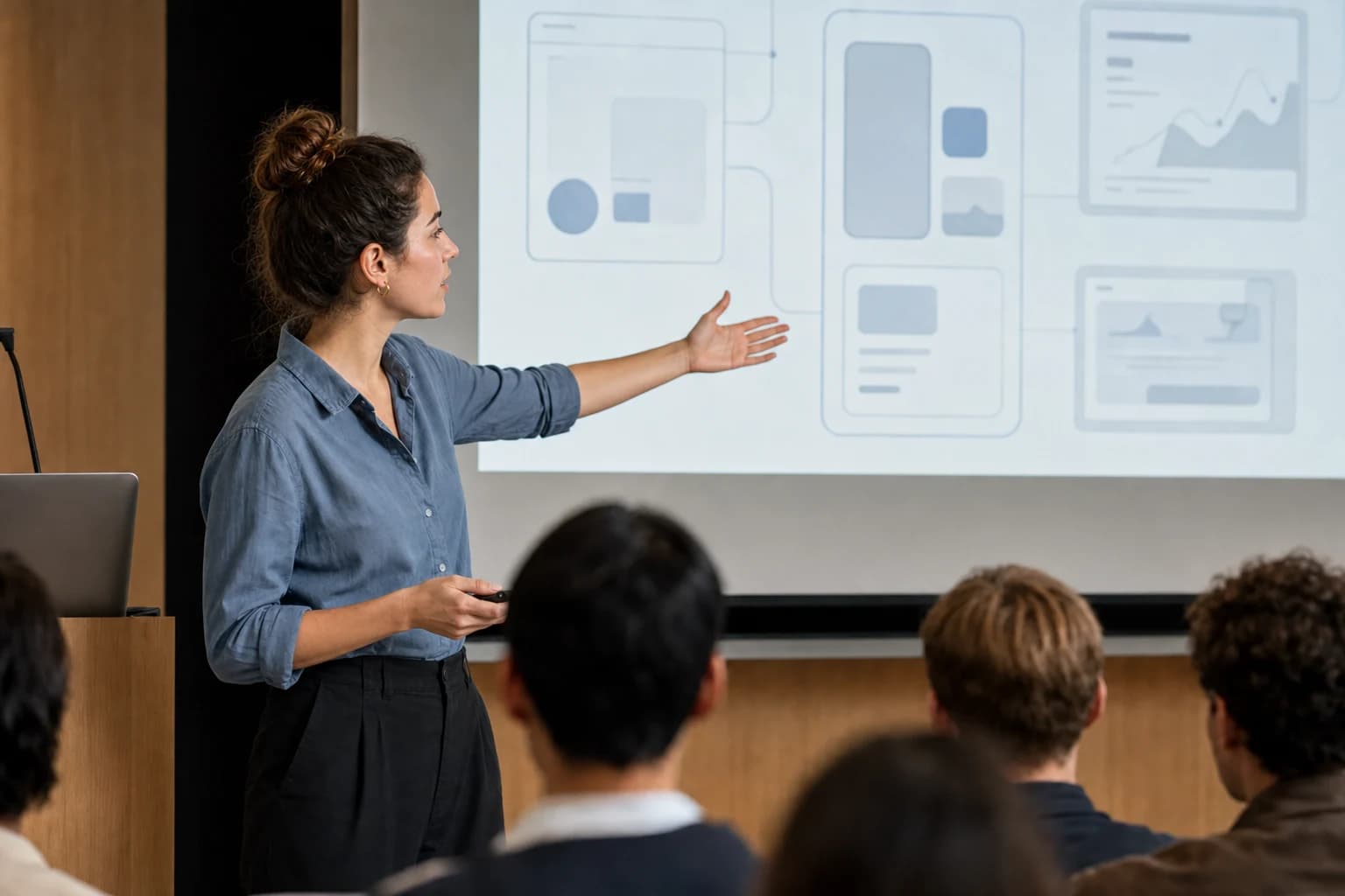 Jordan Lee presenting a product diagram to an audience